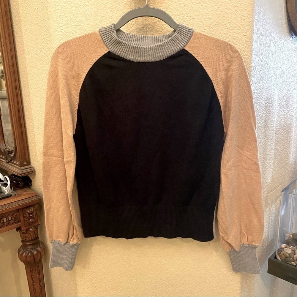 MONROW Women Color-Block Black Beige Gray Sweater Size XS